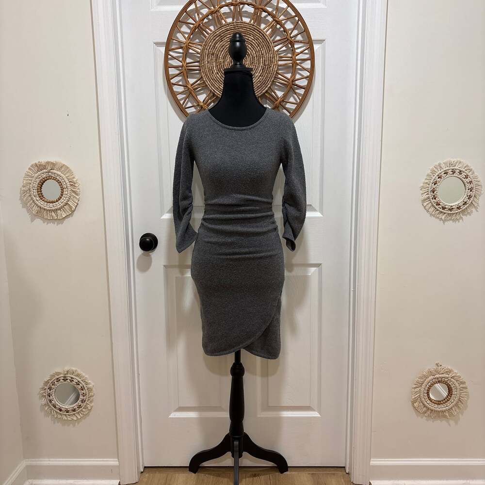 BCBGMAXAZRIA Ruched Long Sleeve Bodycon Faux Wrap Dress